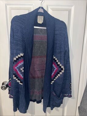 Billabong Navy Open-Front Cardigan with Aztec Sleeve Panels